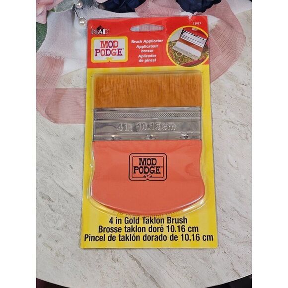 Mod Podge 4" Gold Taklon Brush Applicator By Plaid For Decoupage & Crafting - Picture 1 of 7